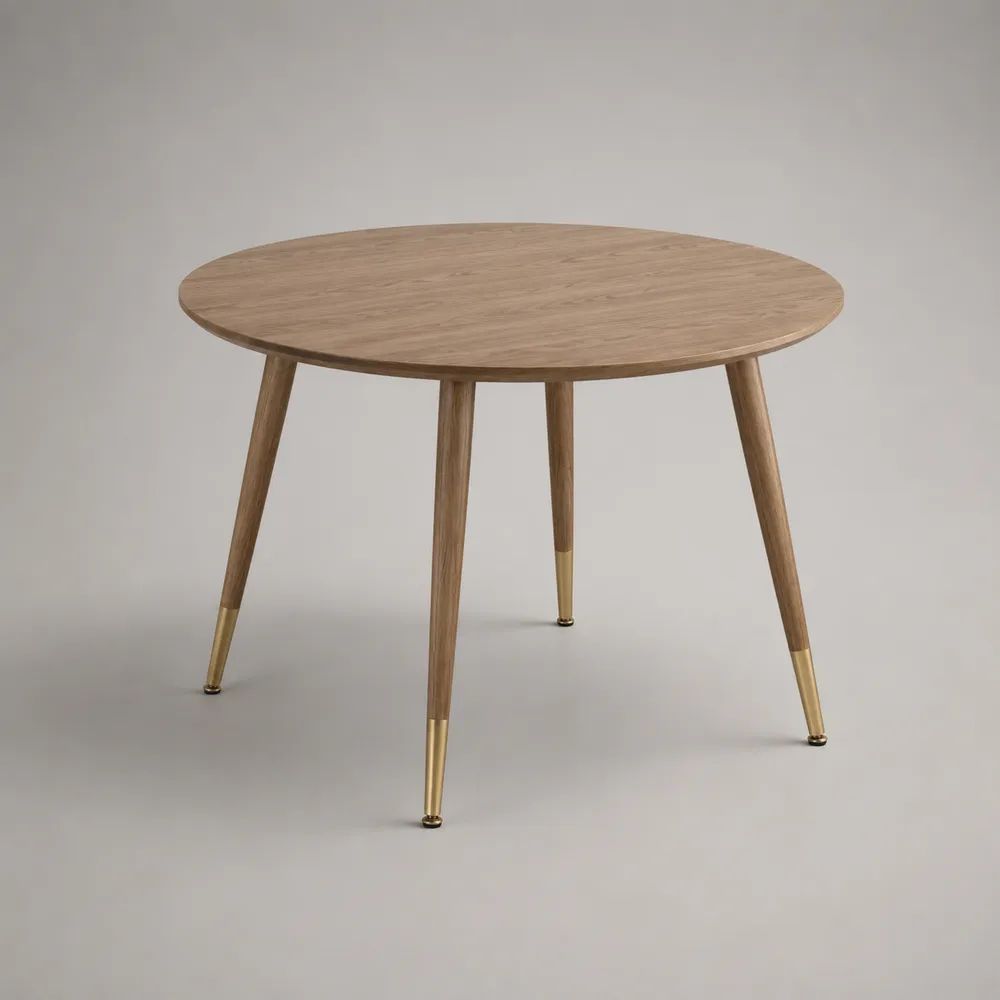 Runder Esstisch aus Holz mit Eichenfurnier und Massivholzbeinen, Naturbraun/Gold, Ø 100 × H 75 cm