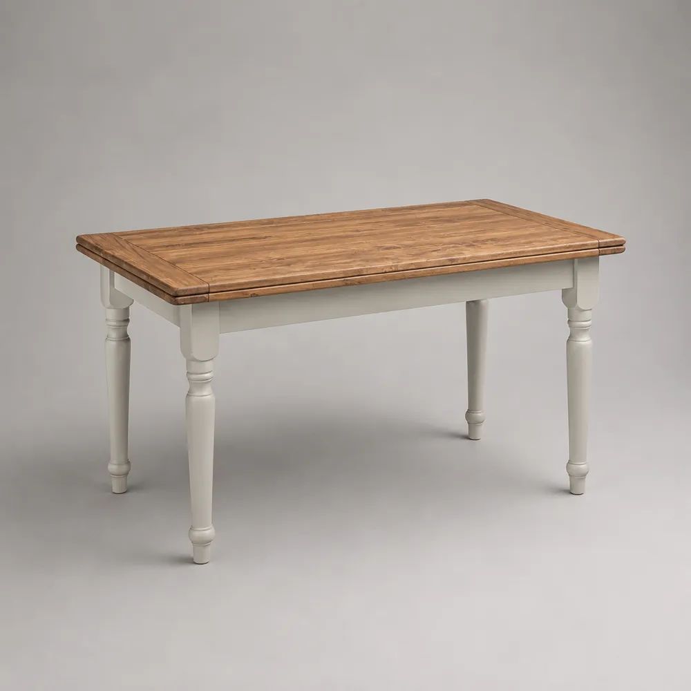Rechteckiger Esstisch aus massivem Kiefernholz, Naturbraun/Weiß, 140 × 80 × 76 cm