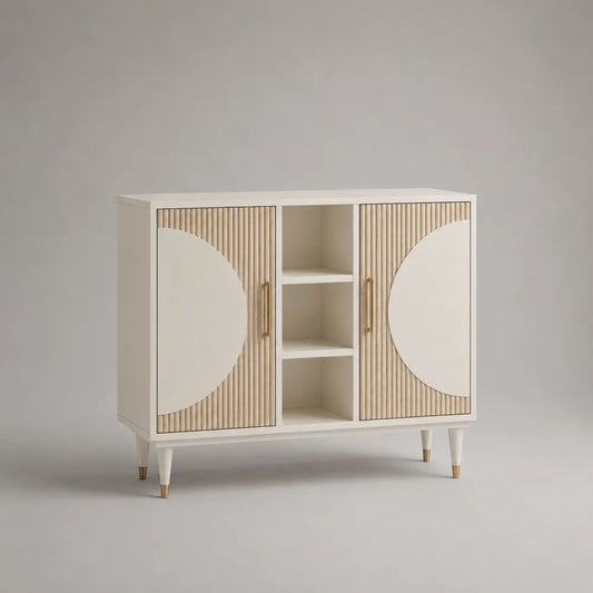 Sideboard aus MDF mit 2 Türen und 3 offenen Fächern, Cremeweiß/Beige/Goldfarben, 120 × 40 × 100 cm