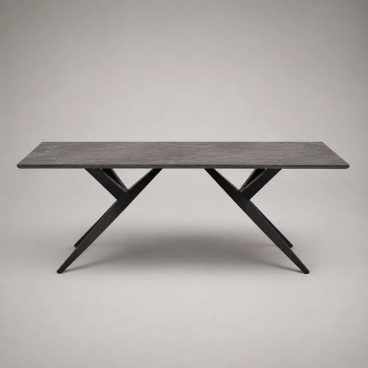 Rechteckiger Esstisch mit MDF-Platte in grauer Steinoptik und schwarzem Stahlgestell, 160 × 90 × 75 cm