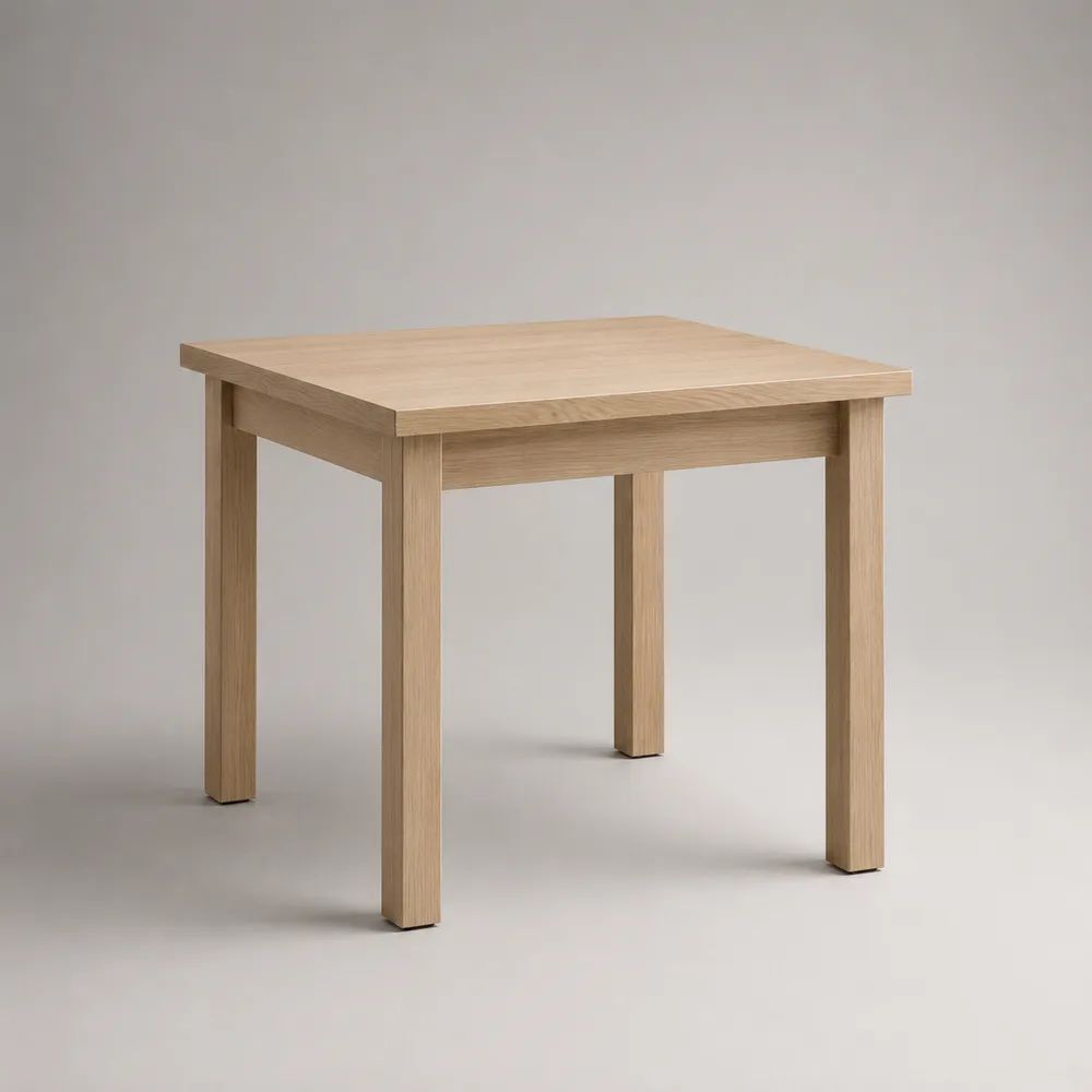 Quadratischer Esstisch aus MDF mit Eichenfurnier und Massivholz, Hellbraun, 80 × 80 × 75 cm