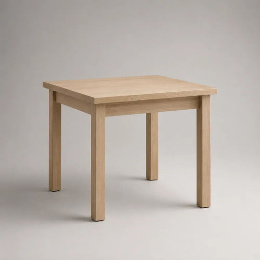 Quadratischer Esstisch aus MDF mit Eichenfurnier und Massivholz, Hellbraun, 80 × 80 × 75 cm