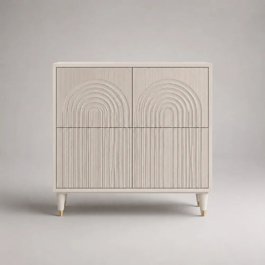 Beiges Sideboard aus lackiertem MDF mit 4 Türen und Metallakzenten, 90 × 40 × 100 cm
