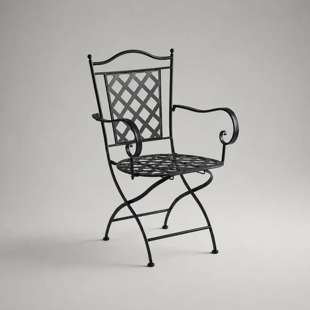 Klappbarer Gartenstuhl mit Armlehnen aus Stahl, Schwarz, 56 × 58 × 94 cm
