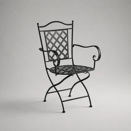 Klappbarer Gartenstuhl mit Armlehnen aus Stahl, Schwarz, 56 × 58 × 94 cm