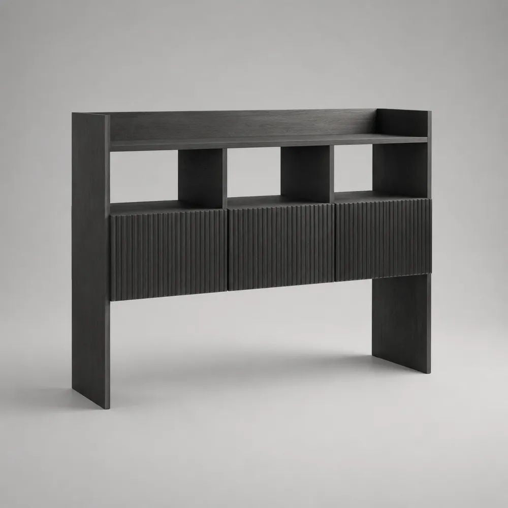 Buffetschrank mit 3 Türen aus MDF und Spanplatte, Schwarz, 140 × 35 × 110 cm