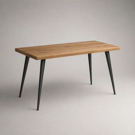 Rechteckiger Esstisch aus massiver Eiche mit Stahlbeinen, Natur/Schwarz, 140 × 80 × 75 cm