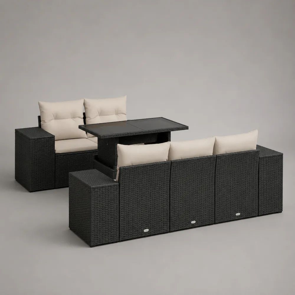 3-teiliges Gartenmöbel-Set aus PE-Rattan, 3-Sitzer 180 × 65 × 73 cm, 2-Sitzer 128 × 65 × 73 cm und Tisch 120 × 70 × 66 cm, Schwarz/Beige
