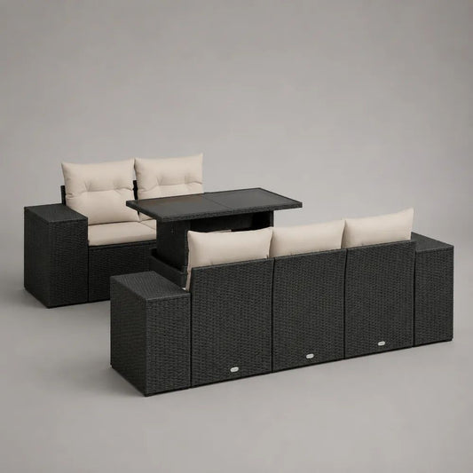 3-teiliges Gartenmöbel-Set aus PE-Rattan, 3-Sitzer 180 × 65 × 73 cm, 2-Sitzer 128 × 65 × 73 cm und Tisch 120 × 70 × 66 cm, Schwarz/Beige