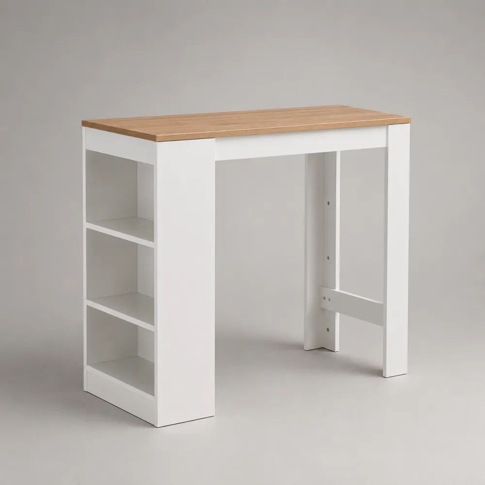 Rechteckiger Bartisch mit 3 Ablagefächern aus Holz, Eichefarben/Weiß, 120 × 40 × 105 cm