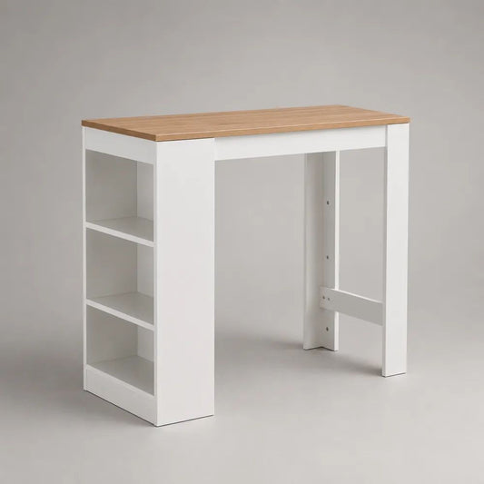 Rechteckiger Bartisch mit 3 Ablagefächern aus Holz, Eichefarben/Weiß, 120 × 40 × 105 cm