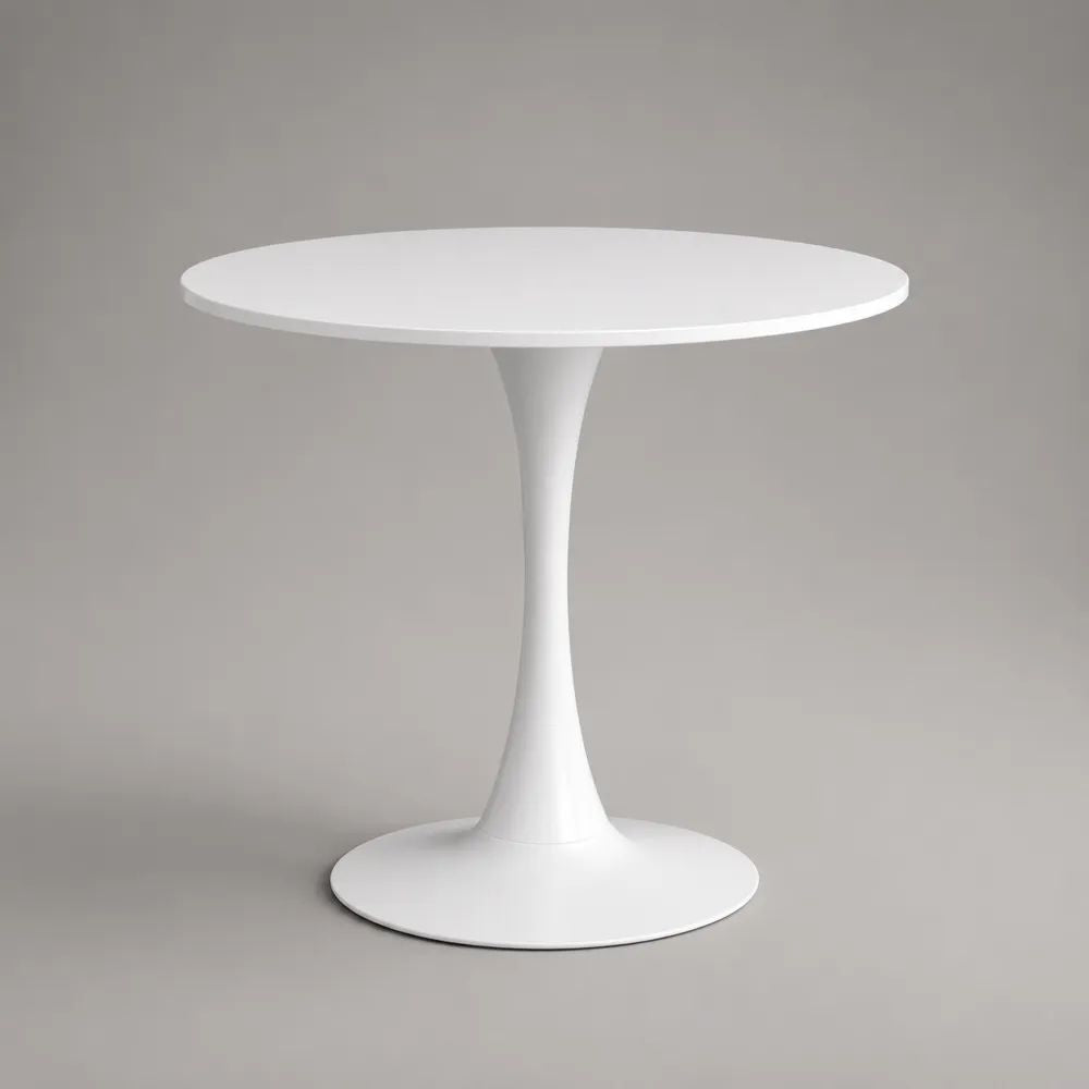 Runder Esstisch aus MDF und Stahl, Weiß, Ø 80 × H 75 cm, mit Mittelsäule