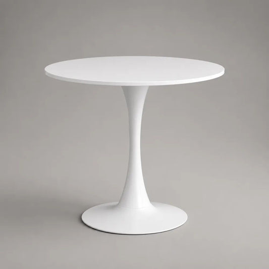 Runder Esstisch aus MDF und Stahl, Weiß, Ø 80 × H 75 cm, mit Mittelsäule