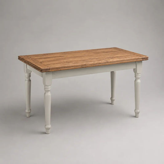 Rechteckiger Esstisch aus massivem Kiefernholz, Naturbraun/Weiß, 140 × 80 × 76 cm